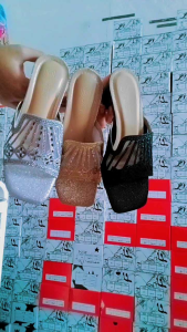 DCollection IP 03 Sandal Pesta Wanita Mules Heels Elegan Hak Tahu 5 Cm Brokat Marlin Bustong