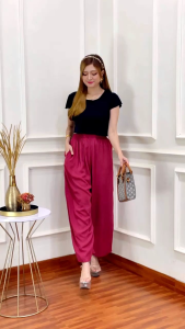 CELANA PANJANG WANITA POLOS PINGGANG KARET BAHAN RAYON ADEM
