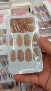 M10 Bộ 24 móng tay giả đính đá nghệ thuật nail box đính đá có sẵn keo