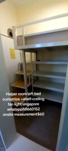 Loft bed with shelf customize singapore for helper room/store room/bomb shelter/unity
