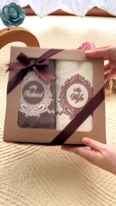 Handuk Couple Seserahan Hampers Ready Bordir Pasangan Gift Set Box Kado Pernikahan Wedding Gift + Box + Kartu ucapan Buket Bouquet Bunga-MIRROR