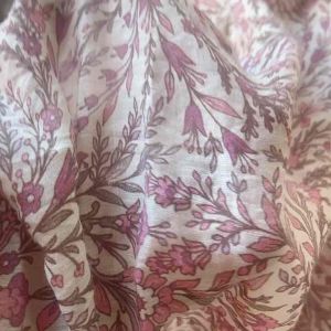 Floral Printed Batiste Fabric with Pink Lavender Design for Clothing