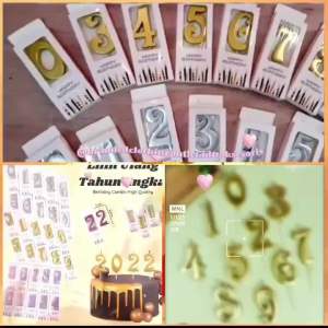 Lilin Angka Metalik Import Premium / Lilin Ulang Tahun Gold Silver / Lilin Happy Birthday Angka Mewah / Candle Number Elegant / LGS8828