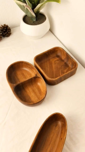 H312. Acacia Wood Compartment Bowl/ Snacks Bowl/ Wooden Bowl
