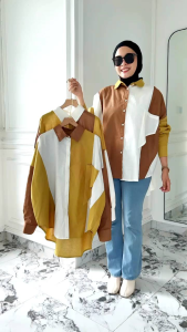 Kemeja Wanita Linen Color Basic Terbaru Putih Lime Polos Jumbo Bigsize