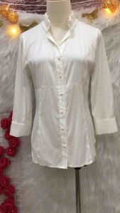 Áo Sơ Mi Cách Điệu Cổ Trụ Xếp Ly Nhún 2 hand hiệu ELLE- Size M🌹(#A168)