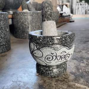 ครกหิน ครกหินอ่างศิลา ครกหินหินแท้ ลายอ่างศิลา ครกทรงลึก ขนาด4.5นิ้ว ครกตำน้ำพริก ครกหินแกรนิต ครกพร้อมสาก ราคาถูก