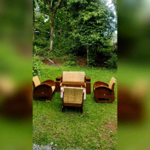 Kursi Tamu teras lawasan model sedan babon kayu jati dan rotan asli