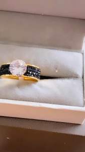 Cincin titanium gold mata hitam full CXB524