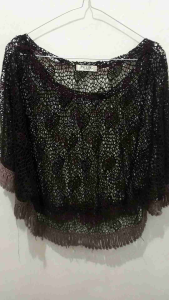 Pre loved/Thrift/Second/Bekas Outer Rajut Gamis Lebaran warna coklat tua rumbai jumbo besar bigsize Luaran Gamis