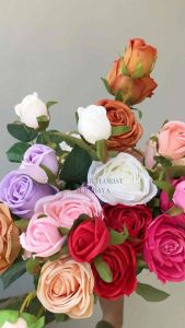 SFS - [3 KEPALA] MAWAR X3 1 TANGKAI BERCABANG 3 2 MEKAR 1 KUNCUP ARTIFICIAL FLOWER ROSE BUNGA PALSU HIAS BUNGA KAIN PLASTIK PREMIUM DAVID AUSTIN MAWAR HOLLAND KUALITAS IMPORT
