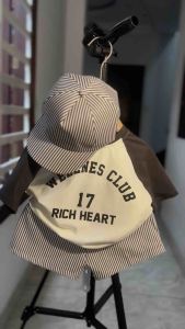 ( Tặng Kèm Mũ) Set đồ cho bé trai Áo thun phối quần kẻ chất mềm mát cho bé 8-24kg