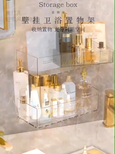 OHHDEER Wall Mounted Bathroom Transparent Storage Shelf Multifunction Toilet Shampoo Lotion Holder Wall Storage Rack