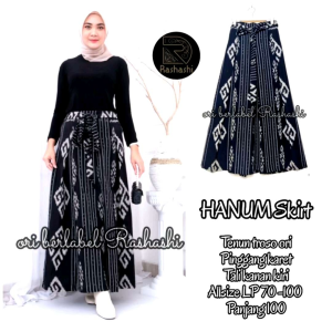 HANUM Rok Tenun troso jepara payung panjang pinggang karet jumbo bawahan tenun cantik motif etnik rok tenun remaja warna abu hitam navy wanita rashashi
