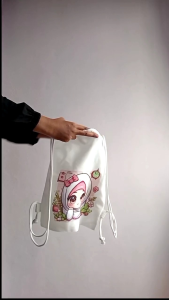 Ransel Kartun Serut Kanvas Tas Penyimpanan Tas Sekolah Lucu Serut Flap Saku Celana