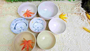 Cặp chén ăn bằng sứ💥 HÀNG NHẬP NHẬT💥 hoa văn nổi  vẽ tay hình chó mèo màu sắc tươi sáng