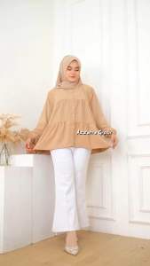 Eurigo - Ameena Atasan Blouse Oversize Wanita Blouse Busui Crinkle Airflow / 385-6984
