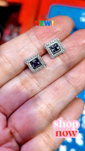 silver 925 amethyst stud stone earrings