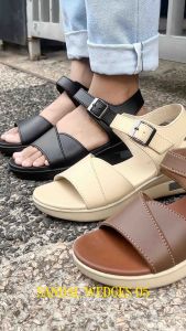 Sandal wanita wedges-05 size 36-40 warna hitam coklat tua cream fashion cewek sendal kerja kantor kasual
