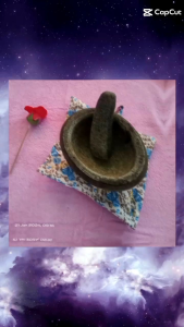 Handmade Craft Batu Alas Lesung Batu Bantul Lesung Batu with Blue Floral Pattern