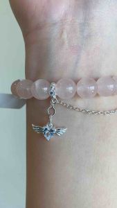 Pink Crystal Bracelet with Cat Charm