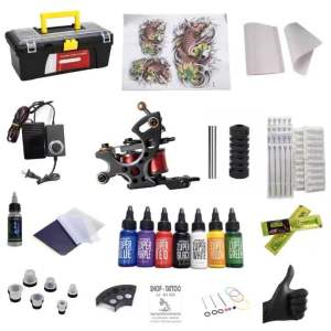 Bộ 1 máy xăm trung cấp D2  kèm 7 mực xăm và hộp đựng máy