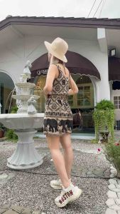 SeaSandSun By Nicky So Cute ชุดSet กางเกงขาสั้นช้าง งานพรีเมียม ทรงเอวสูง (จับลายช้างใหญ่) ใส่สบายม๊าก คัตติ้งเนี๊ยบ