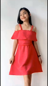 OFF SHOULDER DRESS FOR KIDS 8-12 YEARS OLD FABRIC BARK CREPE