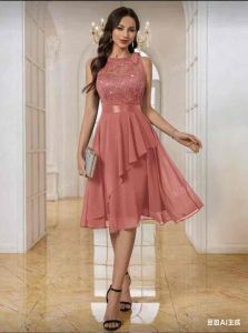 Melody Halter Neck Sequin Floral Lace Wrap Hem Prom Homecoming Swing Party DressFor Birthday Wedding Guest Dinner