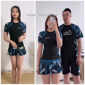 [#164] MSIA STOCK 💜 Plus Size M-8XL Couple Swimming Suit Women Short Sleeve Swimming Suit Baju Mandi Lelaki 情侣大码男女泳衣短袖短裤短裙泳衣