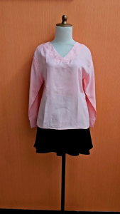 atasan wanita pink muda pastel L cewek blouse lengan panjang cute santai kerja kuliah