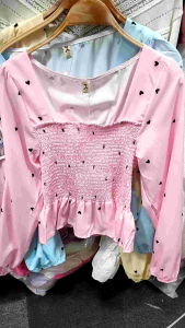 Blouse Kerut Corak Love Import Bangkok (Ld 80-88cm)