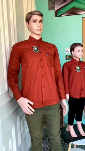 KEMEJA POLOS COUPLE AYAH DAN ANAK LENGAN PANJANG KEMEJA BAHAN CIGARET DEWASA DAN ANAK WARNA TERACOTA