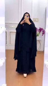 HANIFAH - Set Gamis Khaira Series Ceruti Armany Babydoll Kombinasi Brukat