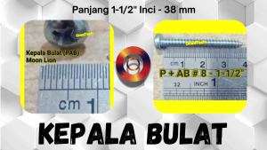Sekrup Tapping PAB PH P+ AB 8x1-1/2" Moon Lion 4cm Kepala Bulat Obeng (+) 8 x 1-1/2" 4 cm