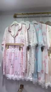 ชุดนอนผ้าซาตินสาวพลัสไซส์ (แขนสั้น+ขาสั้น) - Plus size Silk Satin Short Sleeve Short Pant