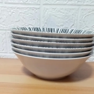 SET FOR 6 PIECES CERAMIC ZEBRA EMBOSSED PRINT RAMEN BOWL / SOUP BOWL / SALAD BOWL SIZE 20 CM X 6 CM