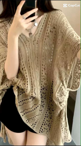 TM J1020 Atasan Emiola Hollow Out Loose Knit Top Import