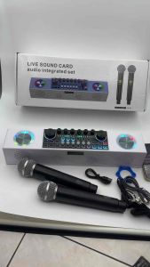The Portable speaker amplifier home ktv outdoor speaker with two wireless microphones LED 3D stereo