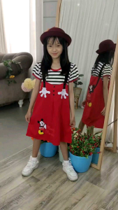 Dress Overall anak perempuan usia 1-8 tahun gambar mouse depan belakang / Baju kodokan anak cewek usia 1 2 3 4 5 6 7 8 tahun