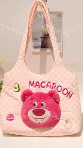 Túi Xách Đeo Vai Gấu Dâu Lotso Size 40cm May Gấu Nổi -Vải Nỉ Bông Màu Hồng Siêu Dễ Thương Siêu Cute