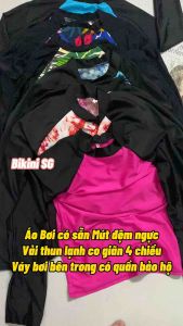[Size M L XL XXL] Đồ bơi nữ chống nắng giữ nhiệt tay dài phối váy xoè đen đi bơi biển tiện dụng Bikini SG