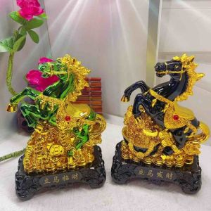 Feng Shui Horse With Yuan bao Cabbage Lucky Charm Ornament Decoration 8.8 inches