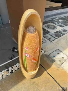 DT59-339 โมเดลน้ำพุสีทองเสริมฮวงจุ้ยแต่งลายปลาคาร์ฟ