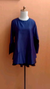 atasan wanita biru tua navy L cewek lengan pita cute kerja kuliah blouse