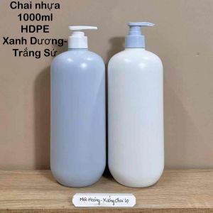 Chai Nhựa HDPE 1 Lít Màu Xanh Dương-Màu Trắng Sứ Đựng Dầu GộiSữa Tắm-Hàng Đẹp-Chất Lượng-Bao Đổi-Nhựa Cứng Cáp.