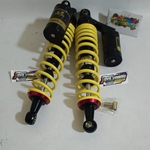 New ~ Shockbreaker Shock Copy RCB Racing Yellow Series Double Tabung Atas 280mm & 340mm Khusus Motor Bebek Pnp Rx King/ F1zr/ Vega/ Jupiter z/ Tiger/ Karisma/ Supra / Revo/ Megapro/ Gl Pro/ Cb100 Dll