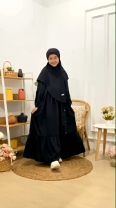 Cutetrik Gamis Hitam Polos Anak Perempuan Katun Toyobo Kinan Couple Dewasa