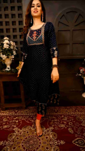 🔥M - 4XL🔥 EMBROIDERY AND FULL PRINTED LONG GOWN KURTI