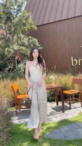 Luca Jumpsuit - จั๊มสูทกางเกงขายาวลายทางเล็ก เเต่งกระดุมช่วงอก มีซิปหลัง สายปรับได้ Rungtiwa K Clothing เสื้อผ้า Women Girl ผู้หญิง Lady ชุด